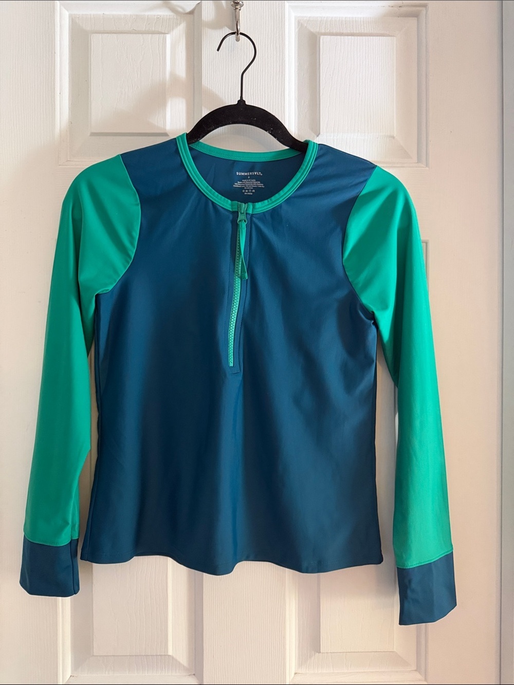 summersalt Teal & Aqua Long-Sleeve Swim Top small